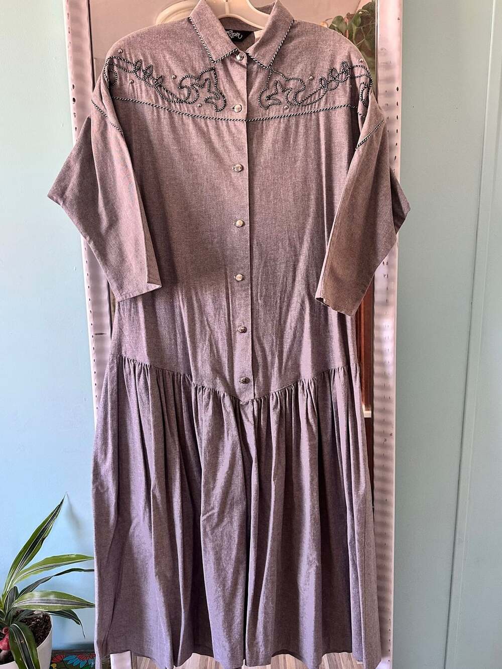 Vintage Roper Western Dress Size L Gray Cotton Shirt Dress